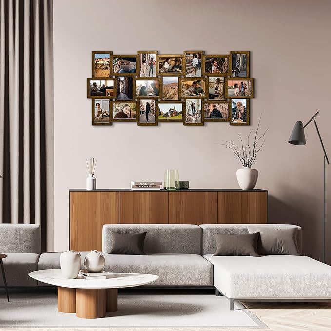 J.M.Deco Collage Picture Frames for Wall Decor, 21-Opening Reunion Family Picture Frame Set, One-Piece Photo Frames for Living Room, Bedroom, Gallery, Gold