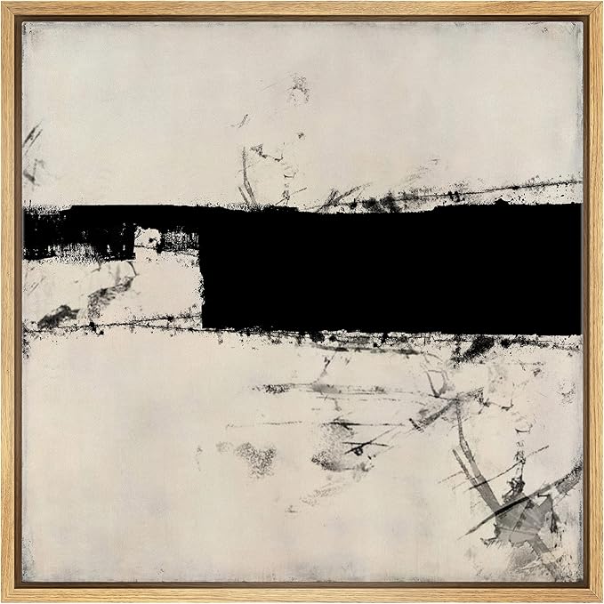 SIGNWIN Framed Canvas Print Wall Art Dark Grunge Industrial Paint Strokes Abstract Shapes Illustration Modern Art Decorative Nordic Minimal Calm/Zen for Living Room, Bedroom, Office - 16"x16" Natural