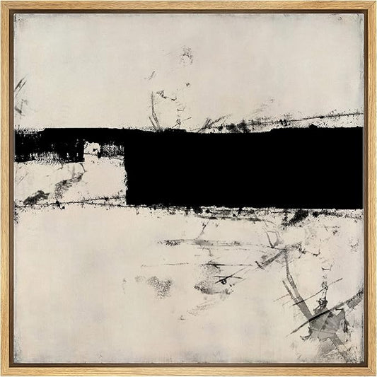 SIGNWIN Framed Canvas Print Wall Art Dark Grunge Industrial Paint Strokes Abstract Shapes Illustration Modern Art Decorative Nordic Minimal Calm/Zen for Living Room, Bedroom, Office - 24"x24" Natural
