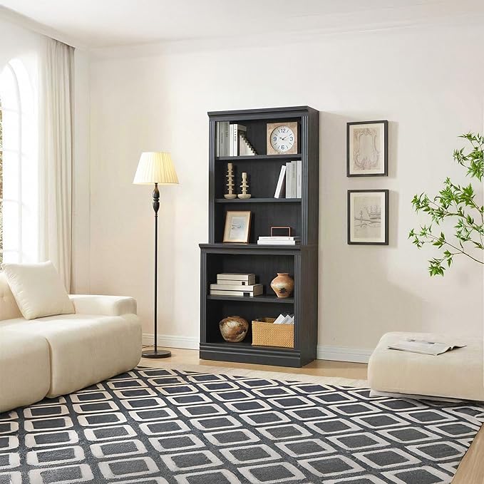 JAHRSTIM Halston Multi-Depth Bookcase, Adjustable Storage Open Display Shelving Unit for Home and Office Space, 15.75”L x 31.50”W x 72.50”H, Black