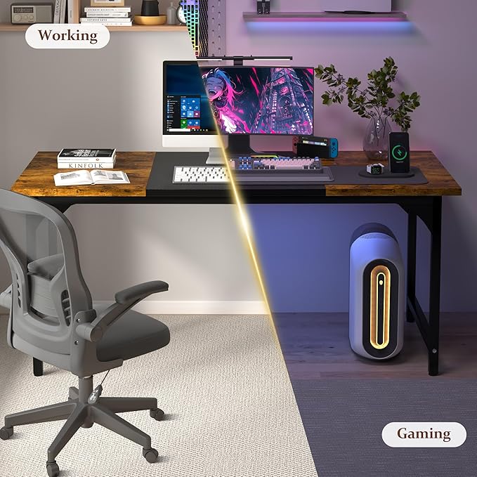 55 X 23.6 Inch Computer Desk, Office Desk w/Deeper Carbon Fiber Desktop, Modern Simple Study Table w/Sturdy Metal Frame & Large Legroom, Gaming Writing Work Desk for Home Office, Bedroom