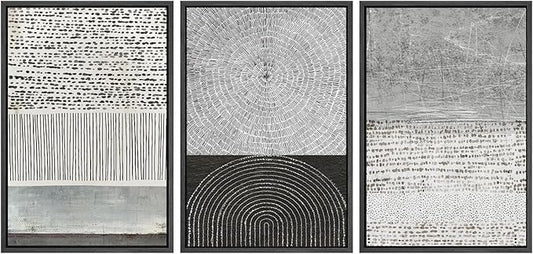 SIGNWIN Framed Canvas Print Wall Art Set Industrial Black & Gray Collage Abstract Geometric Illustrations Minimalism Modern Art Decorative Boho for Living Room, Bedroom, Office - 16"x24"x3 Black