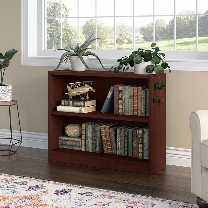 Bush Home Universal Small 2 Shelf Bookcase in Vogue Cherry, Low Storage and Display Bookshelf for Home Office or Living Room Organization