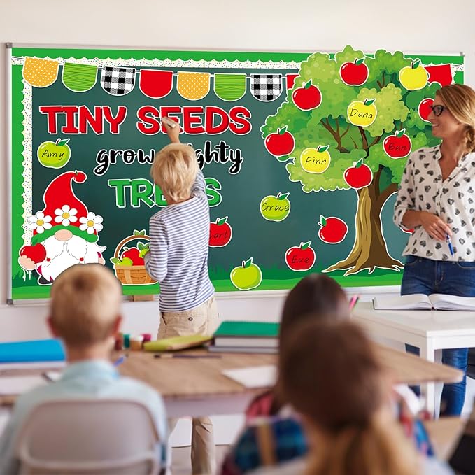 Apple Tree Bulletin Board Inspirational First Day of School Spring Classroom Trees Bulletin Board Decoration Growth Tree Writable Apple Paper Cutout for Religion Chalkboard Decor Wall Door Supplies