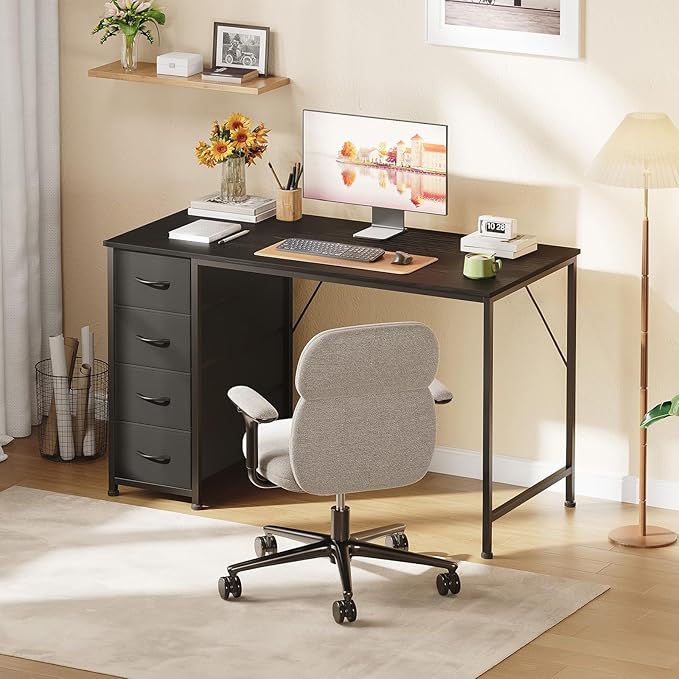 Somdot 47" Computer Desk with 4 Drawers for Bedroom,Simple Home Office Writing Desk,Gaming Table with Storage,Modern Work for Home Office, Study, Living Room,Black
