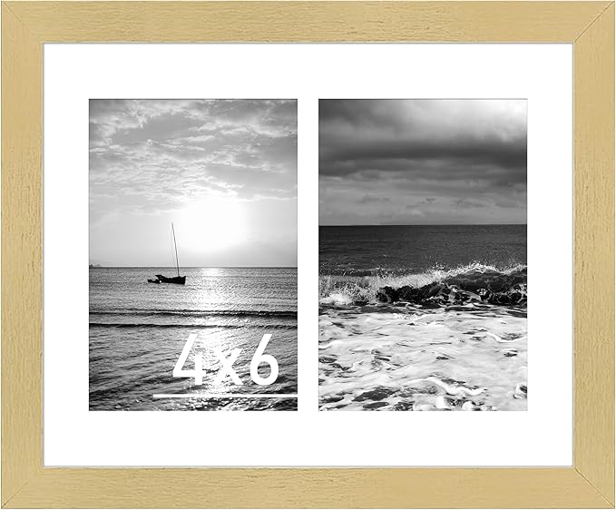 VIOLABBEY 8x10 Picture Frame, Fits Two 4x6 Photos with Mat or One 8x10 Picture without Mat for Wall or Tabletop, Gold 4x6 Picture Frame Collage with Stand