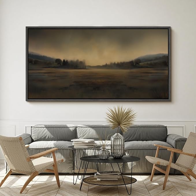 SIGNFORD Extra Large Framed Canvas Print Wall Art Soft Focus Golden Horizon Landscape Illustrations Modern Art Calm Warm for Living Room, Bedroom, Office - 60"x30"