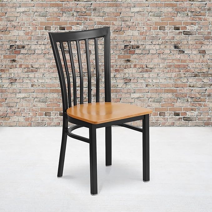 Flash Furniture HERCULES Series Black School House Back Metal Restaurant Chair - Natural Wood Seat