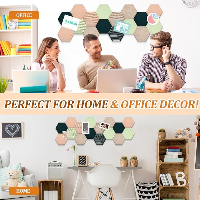 16 Pcs Hexagon Cork Boards Tiles for Walls Decor 7 x 6 Inch Cork Bulletin Board Tiles with 50 Pins, Pin Board for Office Home for Office & Home for Notes Photos and DIY Classroom Decor