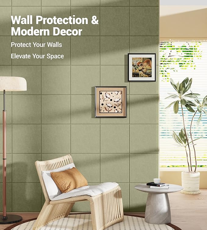 1/2" Thick Cork Board for Office, 6 Pack Felt Wall Tiles -28"x18" with Safe Adhesive Tabs, Large Bulletin Board, Push Pin Board Organizer Wall - Sage Green