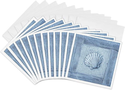 3dRose Blue Mixed Media Collage Art Painting With Sea Shell 12 Greeting Cards with envelopes