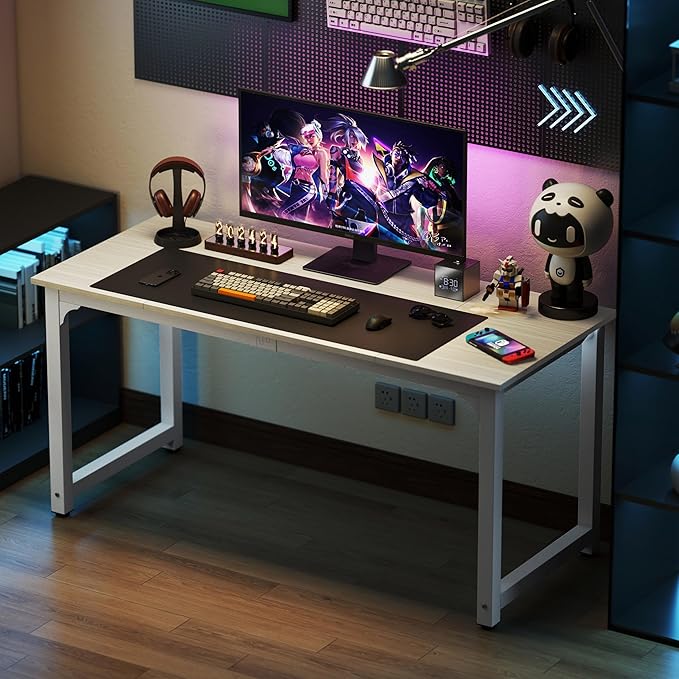 NSdirect Large Office Desk for Home Office, Large 63" Computer Desk Table, Wide Writing Study Desk for 2 Person, Metal Sturdy Frame Thicker Steel Legs, (White Oak, 63"L x 23.6"W x 29.5"H)