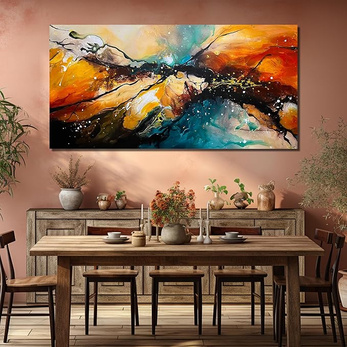 JKWALL77 Abstract Hand Painted Wall Art For Living Room Huge Canvas Wall Decor For Office Modern Painting Wall Art For Bedroom Size 36 x 72 Inch
