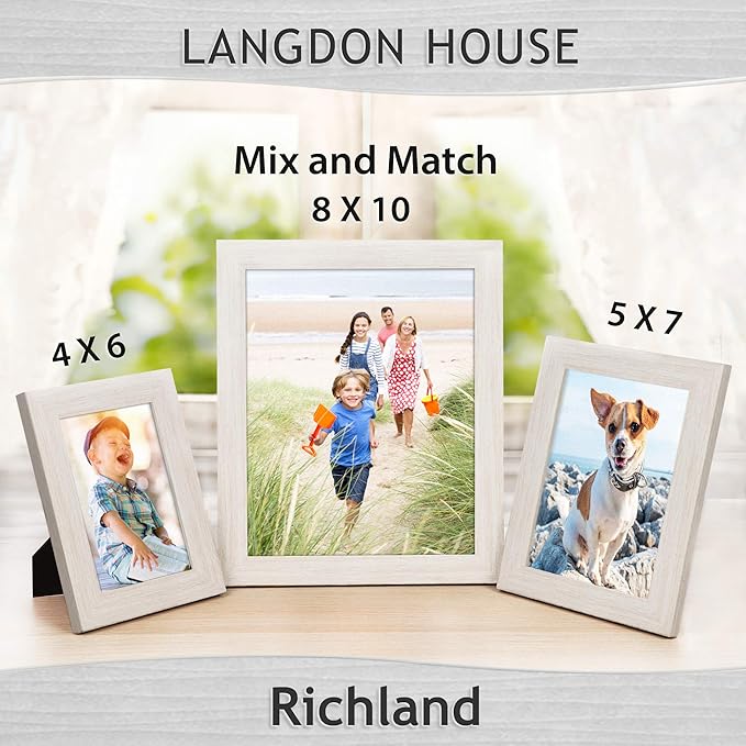 Langdon House 8x10 Picture Frames (Almond White, 6 Pack) Woodgrain Style, Wall Mount or Table Top, Richland Collection