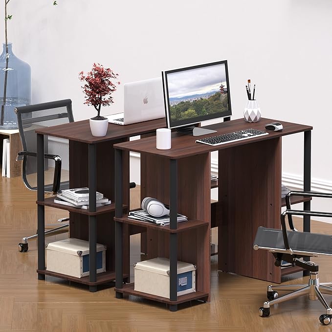 SHW 38-Inch Home Office Wood Desk with Double Sided Shelves, Cherry