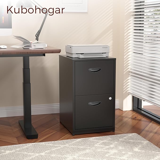 2 Drawer File Cabinet with Lock,Black Metal Filing Cabinets,Vertical Locking File Cabinet Fit Hanging Files, Letter,File Box and A4 Documents (Black)