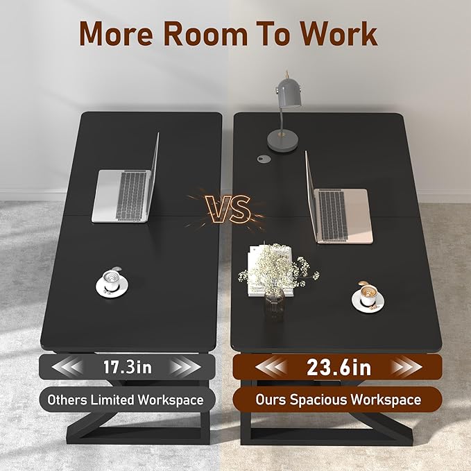 Computer Desk, 55'' Home Office Desks with Storage, Computer Desk with Metal Frame for Home Office Bedroom, Study Writing Desk with Shelf, Work Table for Small Spaces, Wood Desks with Cable Management