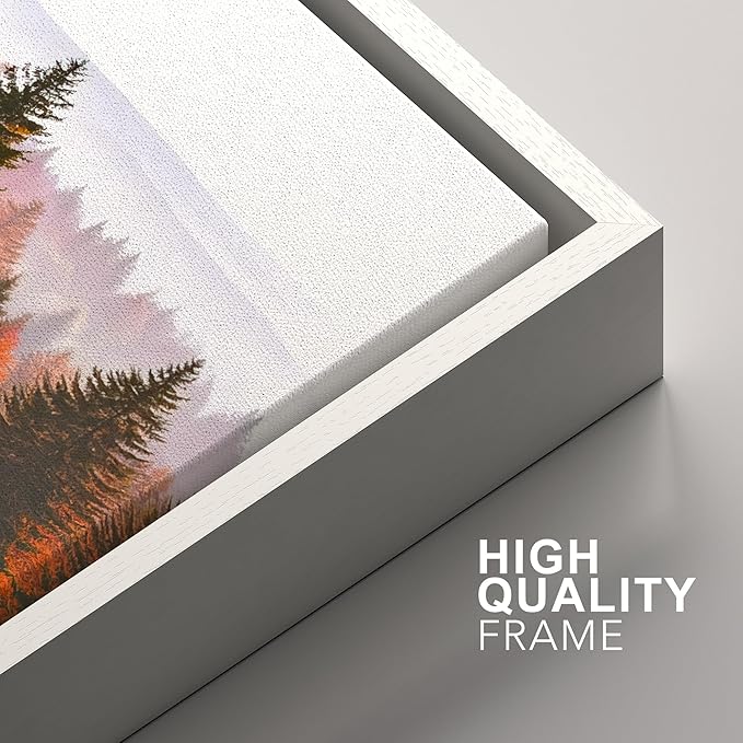 SIGNFORD Framed Wall Art Print Set Golden Autumn Forest Warm Sunrise Landscape Digital Art Modern Art Contemporary for Living Room, Bedroom, Office - 16"x24"x3 White