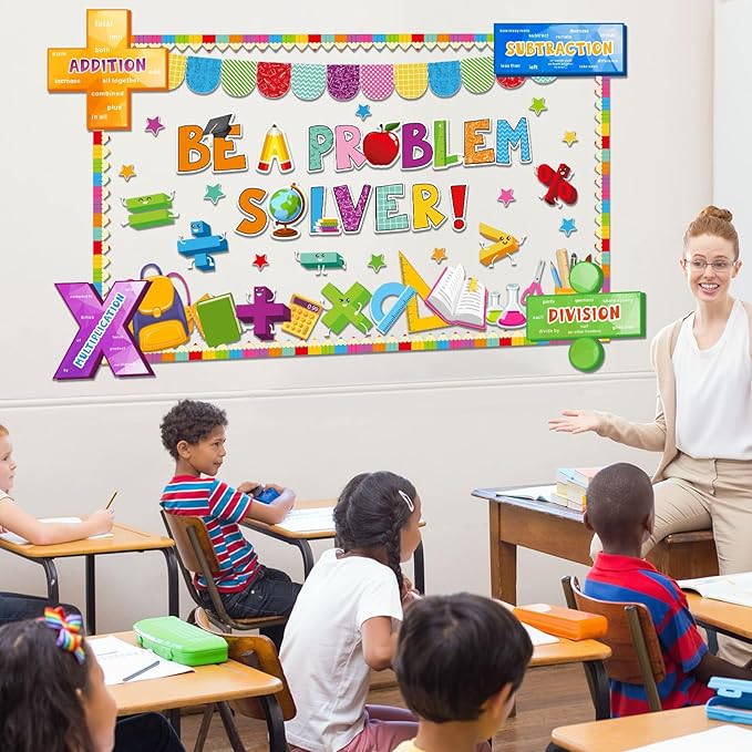 Pajean Math Bulletin Board Mathematics Symbol Classroom Decoration Be a Problem Solver Cutout for Back to School First Day Window Door Wall Elementary Preschool Teacher Supplies