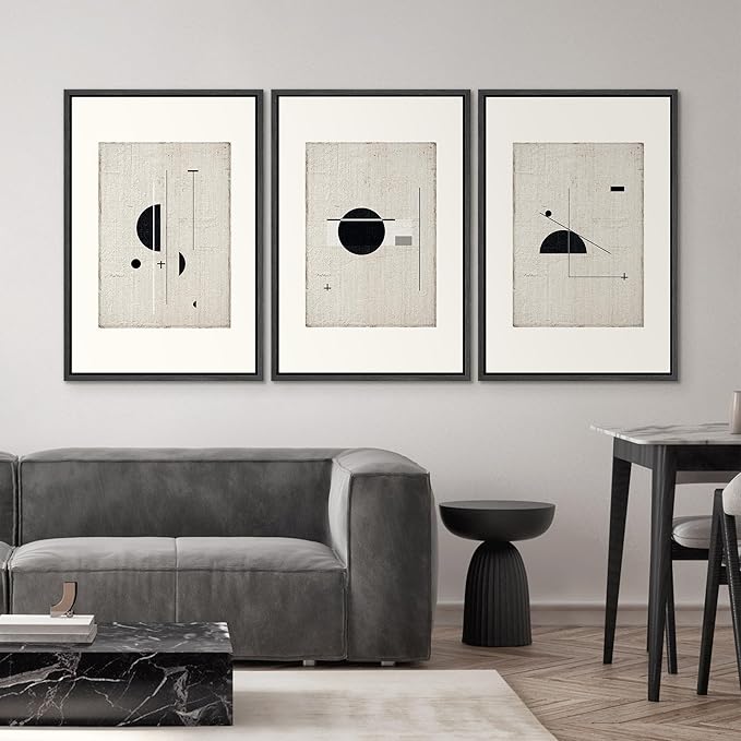 SIGNWIN Framed Canvas Print Wall Art Set Mid-Century Modern Geometric Polygons Abstract Shapes Illustrations Modern Art Decorative Minimal Duotone for Living Room, Bedroom, Office - 16"x24"x3 Black