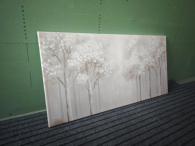 ANCXWOTER Large Forest Wall Art for Living Room Light Grayish-White Misty Birch Tree Picture for Bedroom Office Modern Landscapes Canvas Prints Ready to Hang 20x40 Inch（This color is a kind of light beige with a hint of gray, misty and dim.）