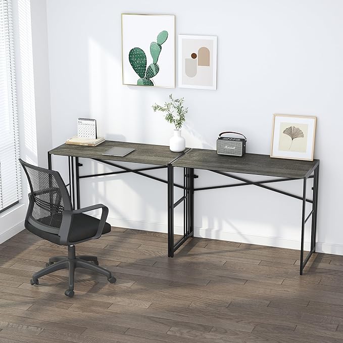 40 inch Folding Desk, Writing Gaming Computer Camping Desk, No Assembly Required Home Office Table, Black Oak