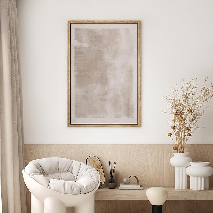 SIGNWIN Framed Canvas Print Wall Art Faded Textured Brown & White Color Blocks Abstract Illustrations Minimalism Contemporary Nordic Decorative for Living Room, Bedroom, Office - 16"x24" Natural