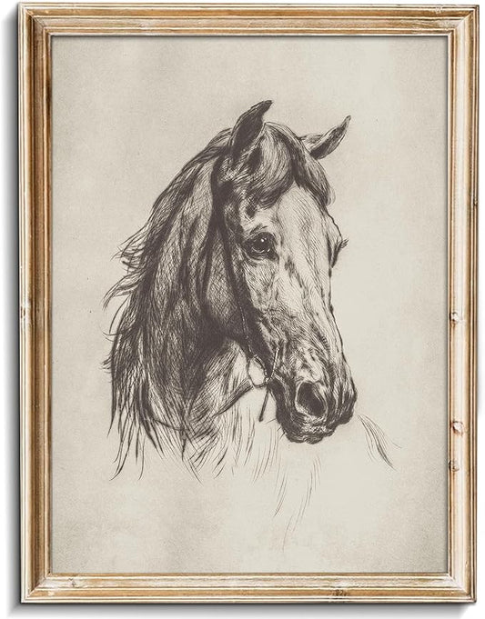 uniro Vintage Horse Etching Sketch Equestrian Retro Wall Art Print Farmhouse Animal Farm Drawing Horse Lover Gift Cottagecore Decor Minimalist Mid Century French Country Room Decor (8" x 10"-UNFRAMED)