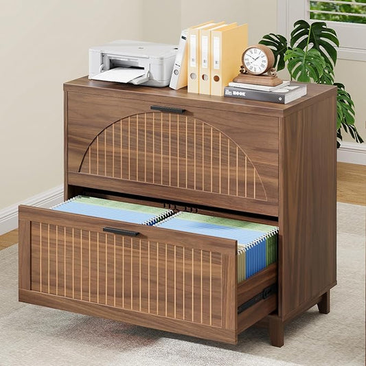 Lateral File Cabinet with 2 Drawers, Farmhouse File Cabinet for Letter/a4/Legal Size Hanging Files, Large Wood File Storage Cabinets Printer Stand for Home Office Cabinets, Walnut