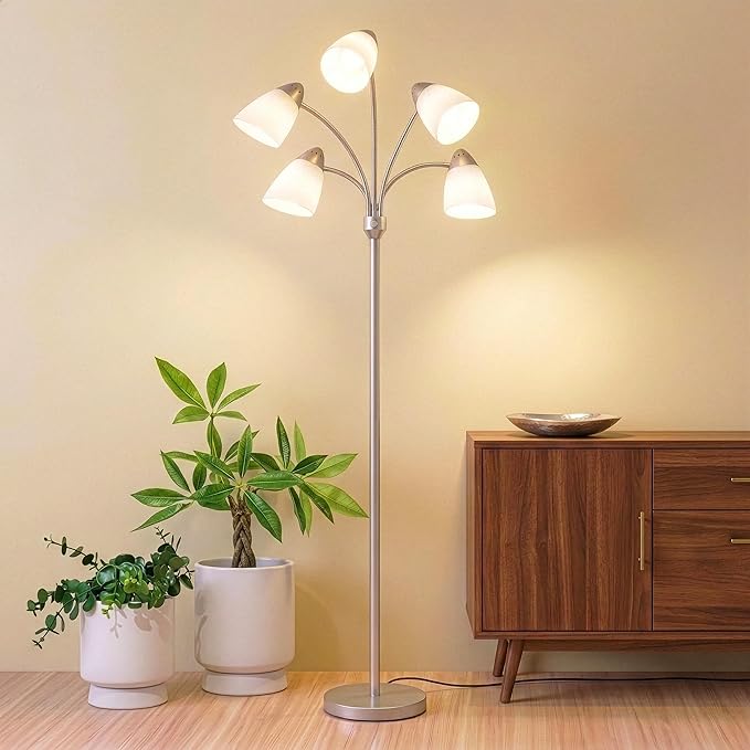 Brightech Medusa LED Floor Lamp – Multi-Head Dimmable Floor Lamp for Living Rooms & Offices – Tall Lamp with Interchangeable Shades, Adjustable Standing Lamp for Bedroom Reading – Silver