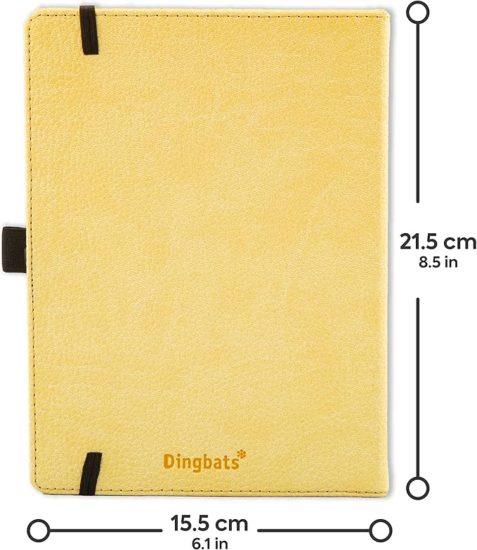 Dingbats* Wildlife Grid Writing Journal Notebook A5 - Vegan Leather Hardcover - Ideal for Work, Travel - Pocket, Elastic Closure, & Bookmark