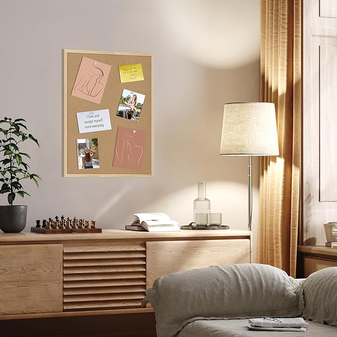 Cork Board Bulletin Board,24x18 Cork Board for Office with Pin Oak Wood Boards,Message Board or Vision Board Decoration.
