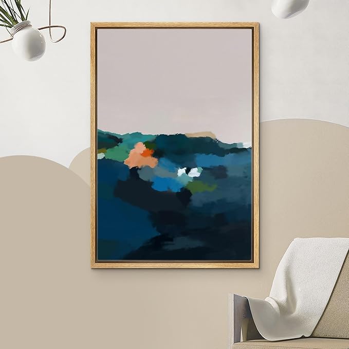 IDEA4WALL Framed Canvas Print Wall Art Watercolor Pastel Mountain Range Valley Abstract Nature Illustrations Modern Art Bohemian Decorative Colorful for Living Room, Bedroom, Office - 24"x36" Natural
