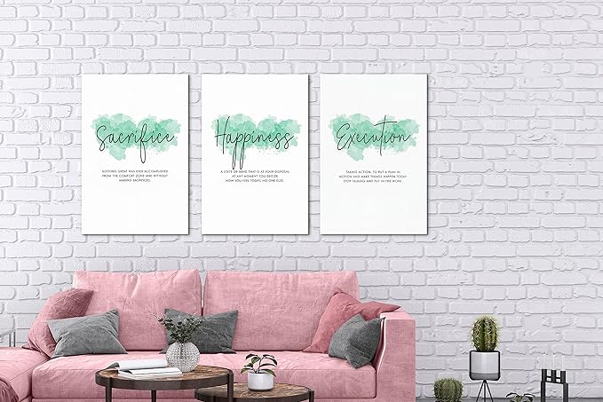 SHMAO Office Canvas Wall Art Motivational Wall Decor, 3 Piece Sacrifice Happiness Execution Print Pictures for Office Wall Decor Women Inspirational Framed Artwork Home Office Decor 16”x24”x3 Panels