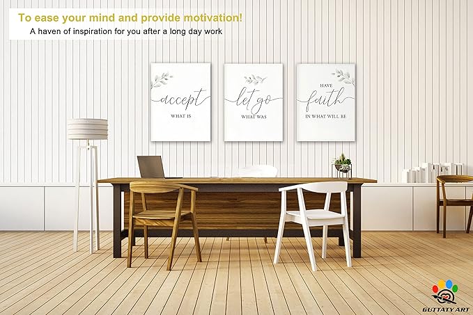 Office Wall Art-3 Panel Motivational Wall Art, Inspirational Quotes Canvas Art for Home Office Wall Decor,Positive Quote Wall Decor, Entrepreneur Words Poster Frame for Company Wall Decor 12”x24”x3Pcs