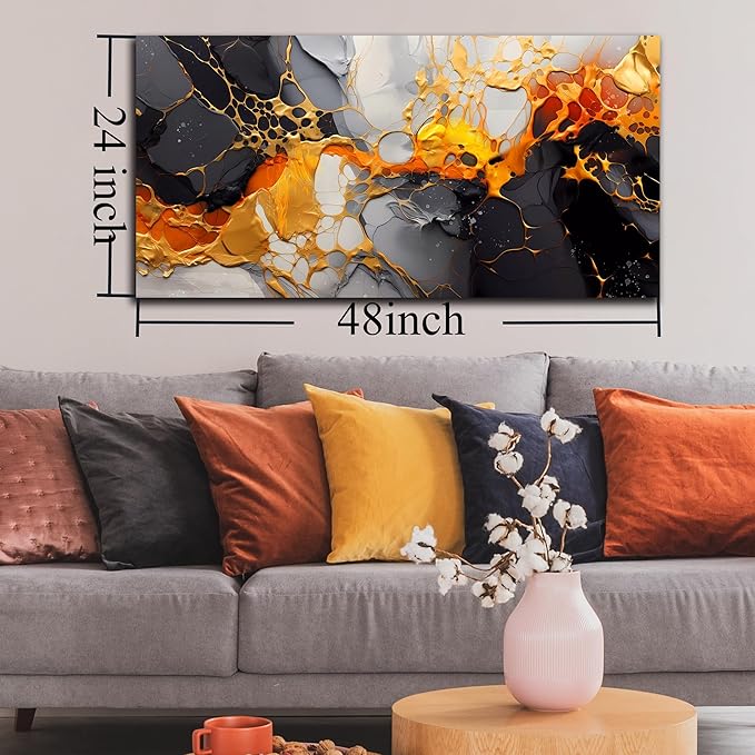 WDHCG Abstract Canvas Wall-Art Living Room - Black and White Wall Decor - Marble Wall Art for Bedroom Office Pictures 24" x 48"