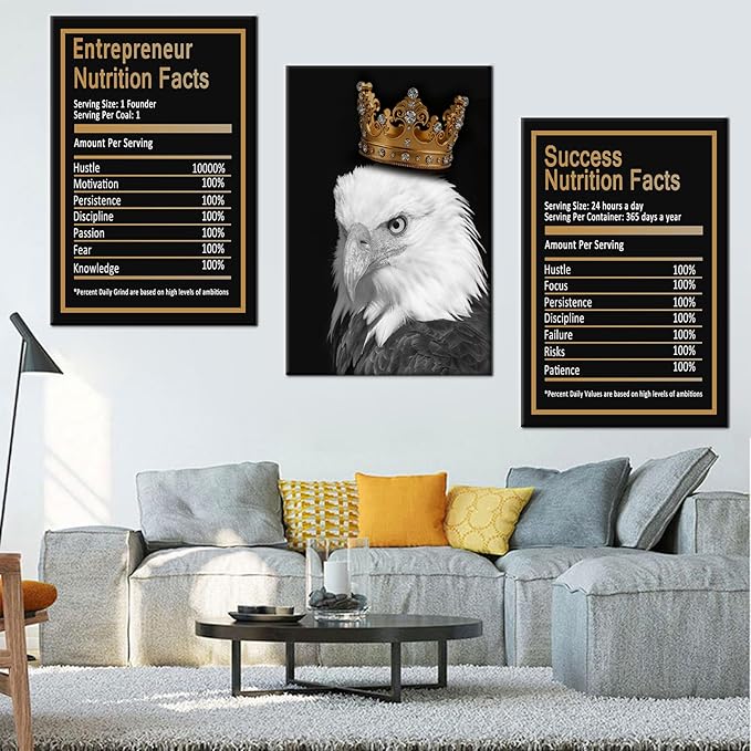 Eagle Motivational Canvas Wall Art Home Decor for Office Inspirational Entrepreneur Quote Poster Print Modern Positive Picture Painting for Living Room Gym Artwork Stretched and Framed [72''Wx 36''H]