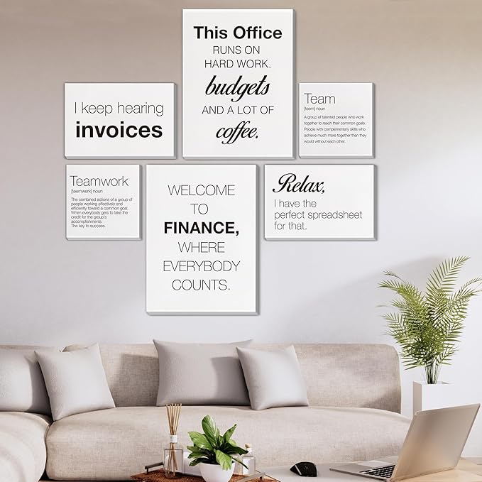 Nvhai Teamwork Wall Art for Office Finance Team Canvas Posters Set of 6 Framed Modern Accounting Office Artwork Wall Decor, Accountant Gifts, Multiple dimensions