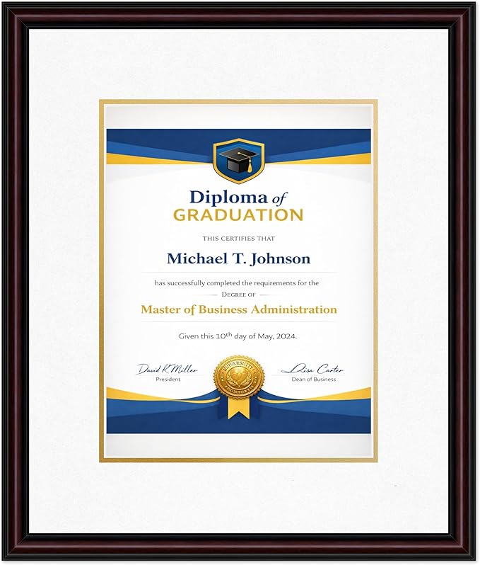 Diploma Frame Executive Brown with Oyster Shell Over Gold Double Mat - Fits 10 x 13 College Diploma (Portrait Traditional) Wall Display Made in the USA