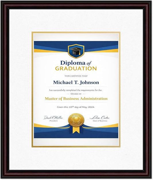 Diploma Frame Executive Brown with Oyster Shell Over Gold Double Mat - Fits 10 x 13 College Diploma (Portrait Traditional) Wall Display Made in the USA