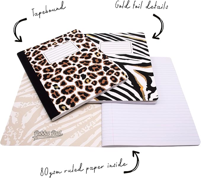 Pukka Pad, Composition Notebooks - 3 Pack of Journals Featuring 140 Pages of College Ruled 80GSM Paper with Sturdy Cover Stock - 9.75 x 7.5in - Wild