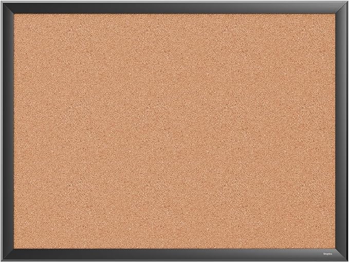 Staples Cork Bulletin Board with Black Frame, 2' x 1.5' Compact Wall Mounted Bulletin Board for Home Office and Classroom