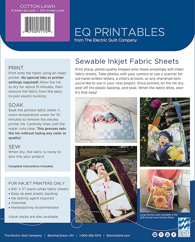 Electric Quilt Printables Inkjet Cotton Lawn 6pc PrintablesInkjetCottonLawn6 packaging may vary.