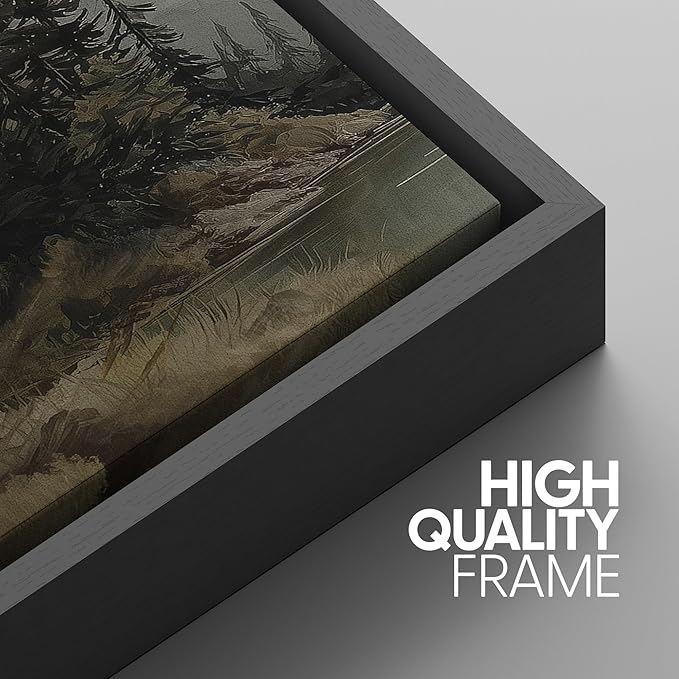 SIGNWIN Framed Canvas Print Wall Art Set Tranquil Pine Forest Mountain Lake Landscape Illustrations Modern Art Decorative Nordic Abstract for Living Room, Bedroom, Office - 24"x36"x3 Black