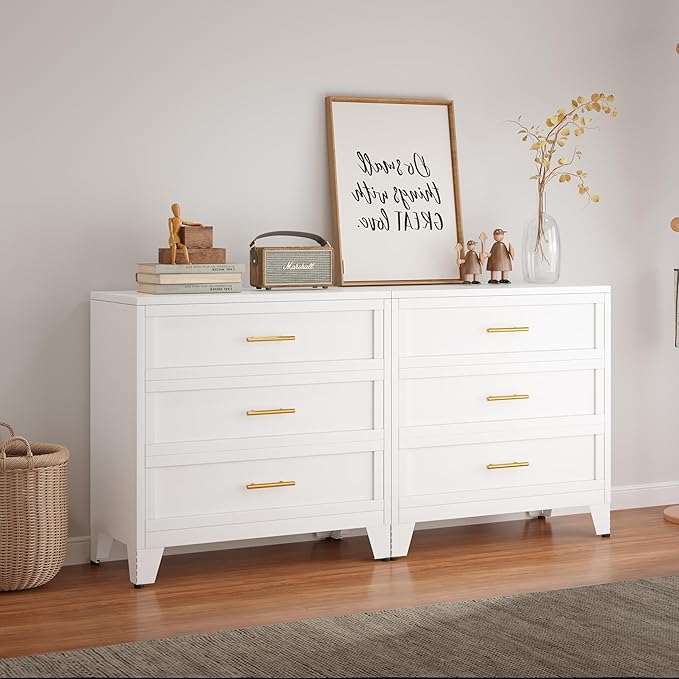 3 Drawers Dresser for Bedroom, Metal Closet Drawer Dresser Chest Organizer, Drawer Cabinet for Home Office Collection and Storage Small Size Files (White)