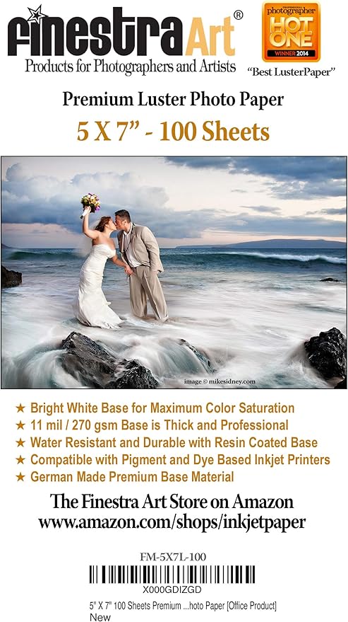 5" X 7" Premium Luster Inkjet Photo Paper - 100 Sheets
