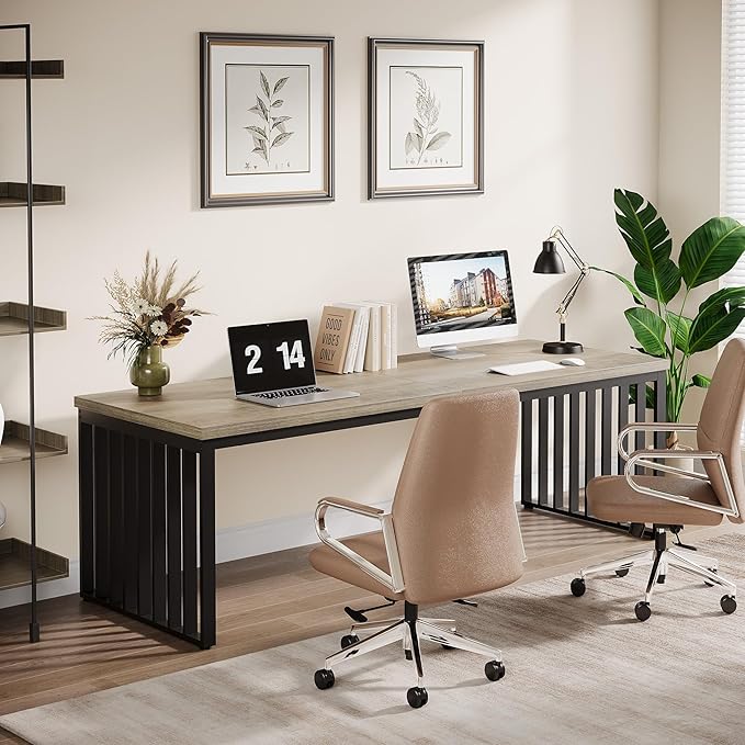Tribesigns 78" Extra Long Computer Desk, 2-Person Desk with Metal Legs, Industrial Double Desk for Home Office (Gray)