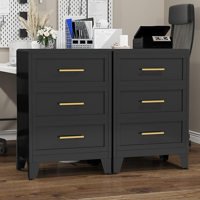 35.43" Tall Dresser for Bedroom 3 Drawers, Metal Dresser Chest of Drawers, Circular Drawer Cabinet for Home,Filing Cabinet with Drawers for Office (White)