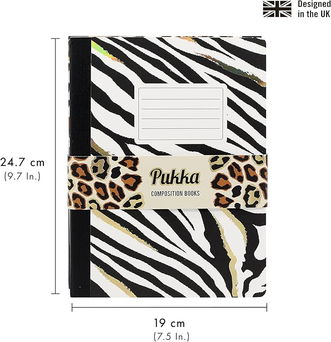 Pukka Pad, Composition Notebooks - 3 Pack of Journals Featuring 140 Pages of College Ruled 80GSM Paper with Sturdy Cover Stock - 9.75 x 7.5in - Wild