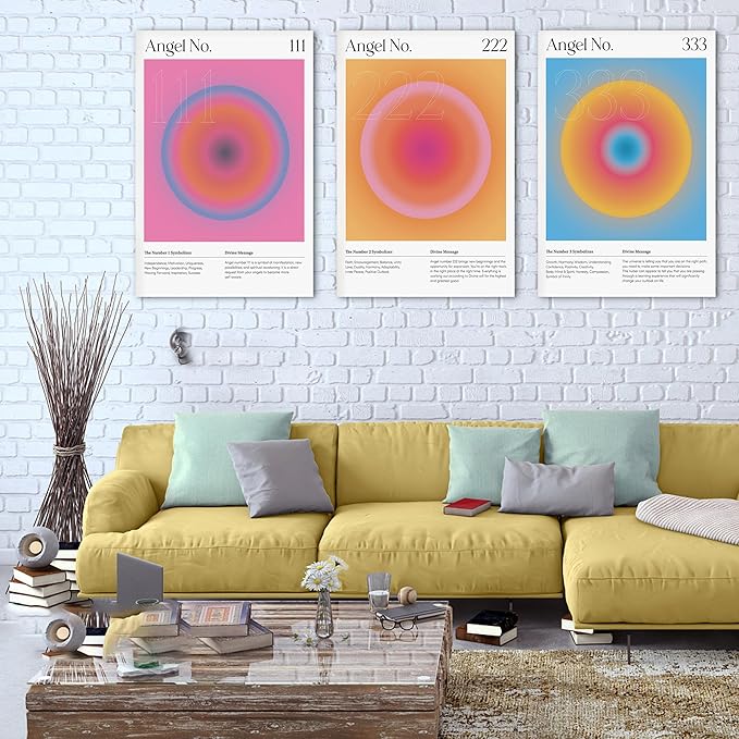 SHMAO Colorful Gradient Aura Angel Numbers Poster Canvas Wall Art for Room Aesthetic Inspirational Spiritual Wall Art Paintings Abstract Minimalist Wall Decor for Bedroom 24"x36" x 3 Pcs